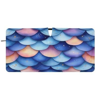 Imagem de Blueangle Guarda-sol de para-brisa padrão de escamas de sereia - 149.9 cm x 76.2 cm dobrável carro janela frontal blocos para-sol raios UV viseira de sol (626)