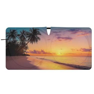 Imagem de Blueangle Pára-brisas de praia tropical - 157,5 cm x 81,32 cm dobrável para janela dianteira do carro bloqueia raios UV viseira de sol (921)