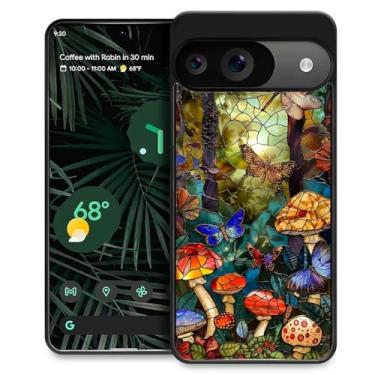Imagem de CARLOCA Capa compatível com Google Pixel 9 9 Pro para meninas à prova de choque antiarranhões capa traseira de policarbonato rígido estética padrão de moda cogumelos borboleta libélula vitral
