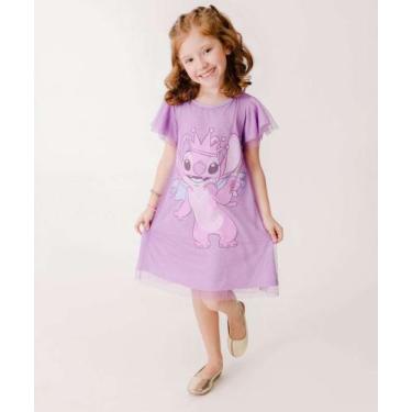 Imagem de Vestido Infantil Angel E Stitch Manga Curta Disney Tam-11014, Lilás, 1