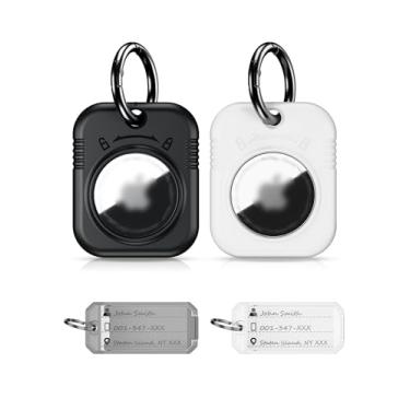 Imagem de PROfezzion Pacote com 2 porta-chaves seguro e elegante com chaveiro e chaveiro, capa rígida para Apple Air Tags GPS Tracker - Preto/Branco