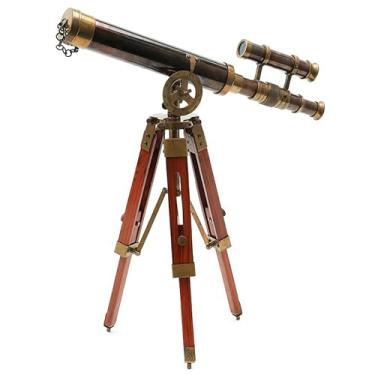 Imagem de Telescópio de latão duplo Victorian London (1915) de 35,5 cm no tripé – Telescópio náutico antigo para decoração de casa, mesa de escritório, decoração de mesa vintage