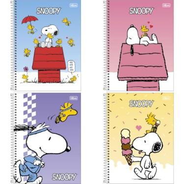 Imagem de Kit de Cadernos, Tilibra, 1 Matéria, Capa Dura, Snoopy Fit, 80 Folhas, Pacote com 4