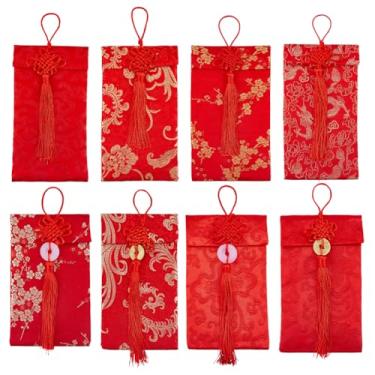 Imagem de SUPERFINDINGS Envelope vermelho de seda, bolsos para dinheiro da sorte, bolso vermelho chinês, envelopes de dinheiro para cartões Hong Bao, presente para festivais de primavera, aniversários, ano novo