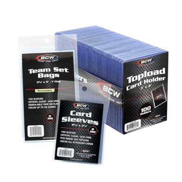 Imagem de BCW Conjunto de bolsas de equipe resseláveis, mangas de cartão padrão e porta-cartões de carga superior 3x4 | Proteção para cartas esportivas e colecionáveis | Sem ácido, qualidade de arquivo |