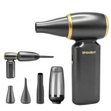 Imagem de Soprador de ar elétrico e aspirador portátil, motor sem escovas 3 em 1 de 130.000 RPM, soprador de ar sem fio, bateria recarregável de longa duração para limpeza de teclados de PC, carros externas