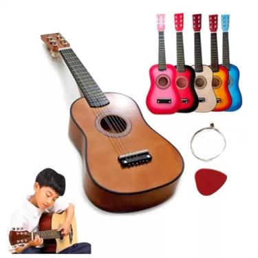 Imagem de Mini Violão Infantil Acústico em Madeira Instrumento Musical com Cordas de Aço Tamanho 60cm Múltiplas Cores Disponíveis