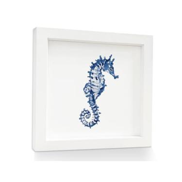 Imagem de Mtrgdn Placa de decoração de parede de cavalo marinho costeiro, pequeno oceano azul, cavalo marinho, arte de parede emoldurada de madeira para casa de banho banheiro quarto mesa mesa prateleira