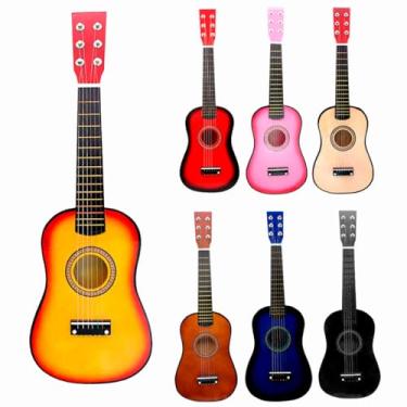 Imagem de Mini Violão Infantil Acústico Palheta Crianças Corda Em Aço (Rosa.)