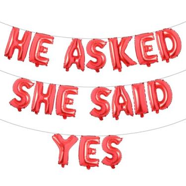Imagem de He Asked She Said Yes Banner de balão, placa de glitter multicolorido para casamento, noivado, decorações de festa de chá de panela (HE ASKED SHE SAID YES Red)