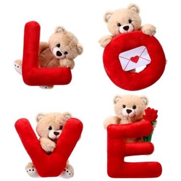 Imagem de Jenaai 4 Pcs Love Valentine's Day Teddy Bear 10" Teddy Bear Plush with Red Heart, Rose and Envelope, Romantic Cute Plush Decoration for Valentine Gift, Couples, Bedroom, Office Decor