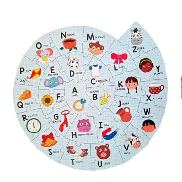 Imagem de Alfabeto Caracol Quebra-Cabeça Educativo, MDF, 26 Peças, 31,5x34cm, Aprendizado Lúdico, +4 Anos