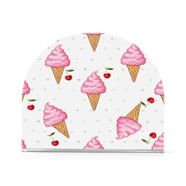 Imagem de JUZIHAI Porta-guardanapos de cones de sorvete rosa para mesa dispensador de guardanapos de acrílico para mesa suporte de lenços independente para cozinha sala de jantar bar festa decoração de casa