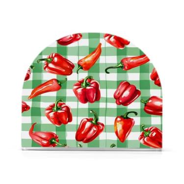 Imagem de JUZIHAI Porta-guardanapos de pimentões vermelhos para mesa dispensador de guardanapo de acrílico para mesa suporte de lenços independente para cozinha sala de jantar bar festa decoração de casa