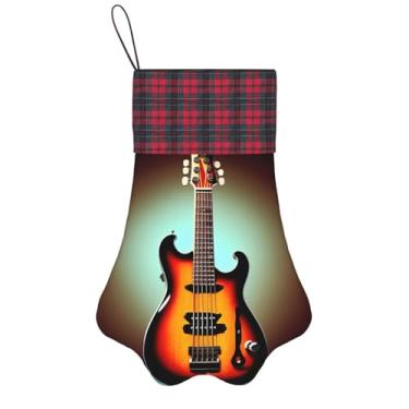 Imagem de SKKNT Guitarra Baixo Música Instrumento Musical Impressão Meias de Natal Animais de Estimação Decoração de Natal Cães Gatos Árvore Decoração Doce Presente Conveniente