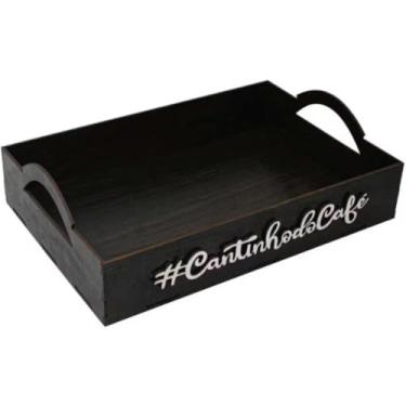 Imagem de Bandeja Cantinho do Café em MDF Preto com Alças, Decoração para Cozinha Gourmet