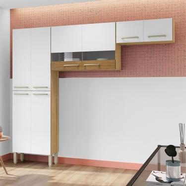 Imagem de Cozinha (sem Balcão) 6 Portas 2 Portas De Vidro Nala Freijo-off White-cp-ripado Freijo...