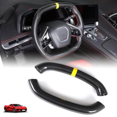 Imagem de Para C8 Corvette Center Steering Circle Round Cover Accessories, Conjunto de 4 Moldagem de Proteção de Direção de Fibra de Carbono Genuína Acabamento Interior para Corvette C8 Stingray Z51 Z06 E-Ray