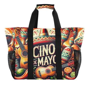 Imagem de ODAWA Bolsa de praia grande resistente à água para mamãe, Mexico Cinco De Mayo, bolsa de praia dobrável à prova d'água, Mexico Cinco De Mayo, One Size