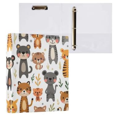 Imagem de Fichário de prancheta bege Wild Animal Friends com três argolas com pasta de arquivo de prancheta de perfil para material de escritório, pacote com 2