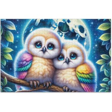 Imagem de Quebra-cabeça floral de corujas fofas, 500 peças, presentes para adultos, para jogo de elefante branco, paisagem, decoração de arte animal, 51 x 35 cm