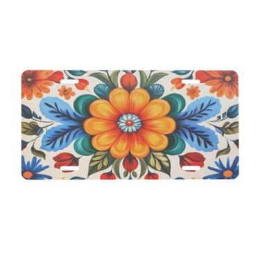 Imagem de Mandala Placa de licença de decoração étnica para frente do carro placas de carro alumínio metal adequado para caminhão placa de porta de carro bar café acessórios automotivos para homens mulheres 15