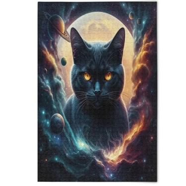 Imagem de Cool Black Cat Planet Jigsaw Puzzle 1000 Pieces Adult Aesthetic Scenery Floral Art Winter Scene Puzzles White Elephant Party Gifts, 1000 Pieces, 29.5" x 19.7"