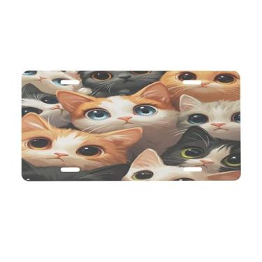Imagem de Placa de licença de desenho animado de gato fofo para placas de carro dianteiras de alumínio metal adequado para caminhão, placa de porta de carro, bar, café, acessórios automotivos para homens e