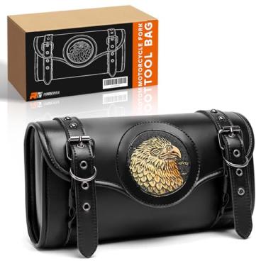 Imagem de Rogierra Bolsa de couro para ferramentas de motocicleta de 7,2 L, bolsa universal para garfo de motocicleta, alforjes, sissy bar, bolsa de ferramentas de armazenamento para motocicletas Harley Bikes