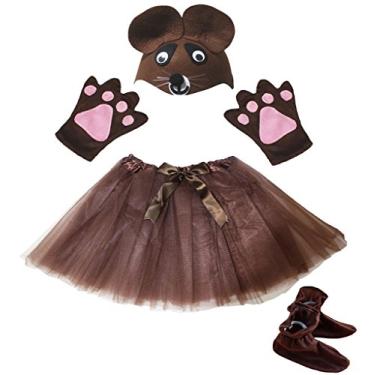 Imagem de Petitebella Chapéu de urso luvas saia sapatos meninas crianças 4 peças acessório fantasia (tamanho único) marrom