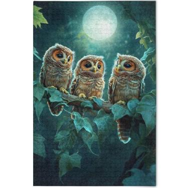 Imagem de Corujas fofas quebra-cabeça floral folha hera adulto 1000 peças arte de brinquedo familiar único divertido adulto brinquedo personalizado família elefante branco presentes, 75 cm x 50 cm