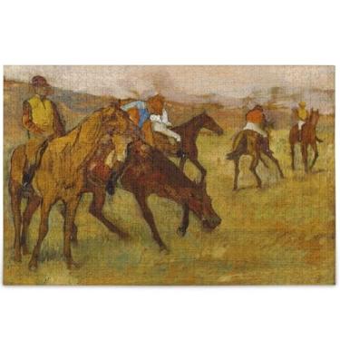 Imagem de Edgar Degas Prints Jockeys Arte Personalizada Adulto Puzzles 1000 Peças Quebra-cabeça Elefante Branco Presentes Arte Engraçada Quebra-Cabeças Rígidas Brinquedo Jogo de Arte, 75 cm x 50 cm
