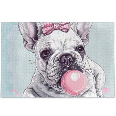 Imagem de Quebra-cabeça engraçado personalizado buldogue francês 500 peças arte floral animal adulto arte prima arte jigsaw tech jogo quebra-cabeça, presentes, 52 cm x 37,8 cm