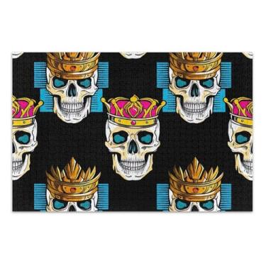 Imagem de Crânios adornados coroas pretas adultas quebra-cabeças 500 peças decoração de casa arte personalizada homens presentes exclusivos jogo quebra-cabeça, 51 x 35 centímetros
