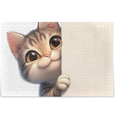 Imagem de Quebra-cabeça de gato de desenho animado sorridente personalizado 500 peças adultos família elefantes brancos presentes arte prima arte brinquedo pintura, 52 cm x 37,8 cm