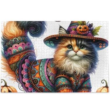 Imagem de Quebra-cabeça de gato fofo para adultos 1000 peças de arte de brinquedo familiar quebra-cabeças difíceis personalizados divertidos presentes tecnológicos de jogos, 75 x 50 cm