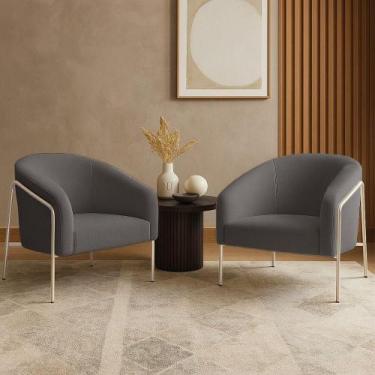 Imagem de Poltrona Sala Industrial Alta Champanhe Kit 2 Stella Bouclê Grafite D0