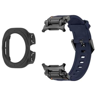 Imagem de AXPTI Capa 2 em 1 para Samsung Galaxy Watch 7 Ultra de 47 mm com pulseira de silicone protetora de tela para Galaxy Watch 7 Ultra (azul preto)