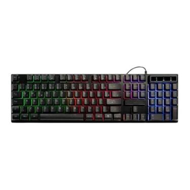 Imagem de Teclado Gamer ABNT2 Preto - Iluminação Rainbow com Efeitos Coloridos, Layout Completo, Ideal para Gamers e Uso Diário, Conectividade USB Estável