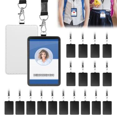 Imagem de Pacote com 20 porta-crachás de identificação por sublimação com cordões, impressão de transferência de calor vertical de couro PU em branco porta-cartões de identificação, serve para cartões de