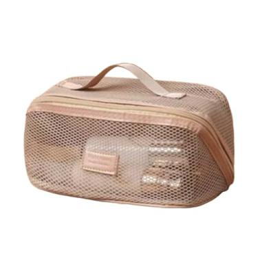 Imagem de Kit Necessaire de Maquiagem 2 Peças Grande Capacidade em Nylon e Malha Transparente para Cosméticos e Viagem(01Castanho)