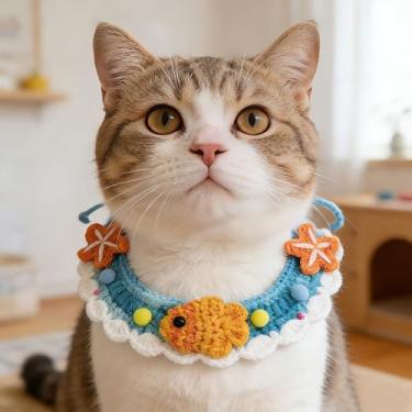 Imagem de Babador para animais de estimação, linda bandana de malha para cães, adorável, decorativa, à prova de bagunça para cães/gatos pequenos e médios, ideal para uso diário, brincadeiras e alimentação (azul