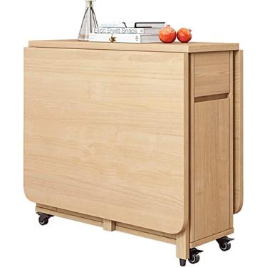 Imagem de Mesa de jantar dobrável, mesa de jantar extensível, mesa de cozinha de madeira maciça, mesa de sala de jantar dobrável compacta com economia de espaço, mesa de folhas caídas - madeira de carvalho
