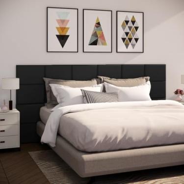 Imagem de Cabeceira de Cama Modulada Estofada Autoadesiva 40x30cm, Painel Decorativo para Quarto Solteiro Casal Queen King(Preto,4)