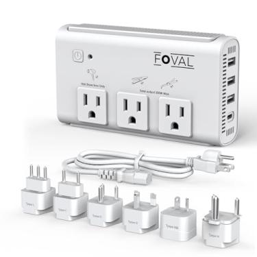 Imagem de Conversor de tensão de viagem de 220 V para 110 V, conversor de energia FOVAL 2000W para secador de cabelo, alisador/modelador de cachos com 4 portas USB (1 USB C), transformador abaixador para EUA/UE