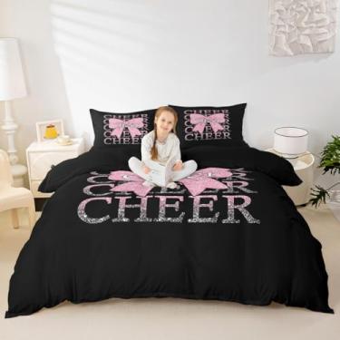 Imagem de Feelyou Capa de edredom Cheer Bow tamanho casal meninos meninas jogo de cama respirável macio engraçado esporte capa de edredom 3 peças rosa claro decoração de quarto