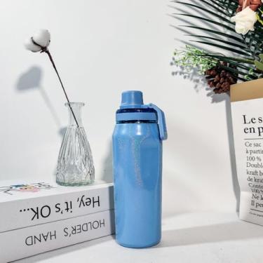 Imagem de Garrafa Térmica 500ml em Aço Inoxidável com Glitter Mantém Quente e Frio, Tampa Rosqueável com Alça, Garrafa Térmica Portátil para Água, Café e Bebidas (AZUL CLARO)