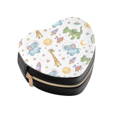 Imagem de Burbuja Caixa de joias em forma de coração de animais fofos mini estojo de joias de viagem para mulheres e meninas, estojo portátil organizador de armazenamento para brincos, anéis, colares e