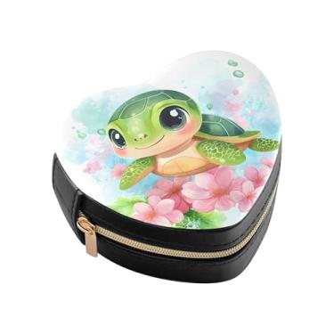 Imagem de Burbuja Mini caixa de joias em forma de coração de tartaruga de desenho animado para mulheres e meninas, estojo portátil organizador de armazenamento para brincos, anéis, colares pulseiras