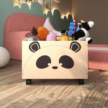 Imagem de Baú De Madeira Com Rodinhas Caixa Multiuso Para Brinquedos Caixote Organizador Decorativo(Panda)